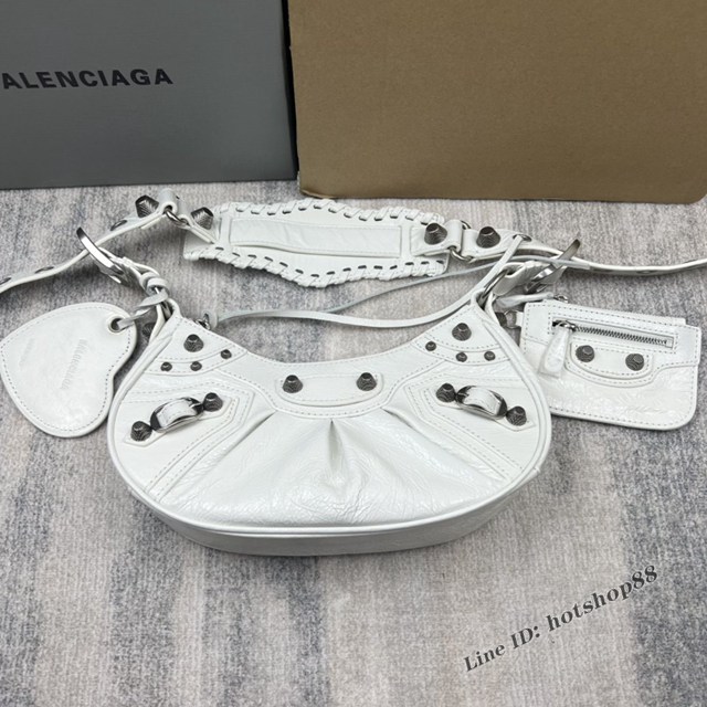 Balenciaga專櫃爆款Le Cagole半月牙腋下包餃子包 巴黎世家經典小號爆裂黑鱷金機車包 fyj1075